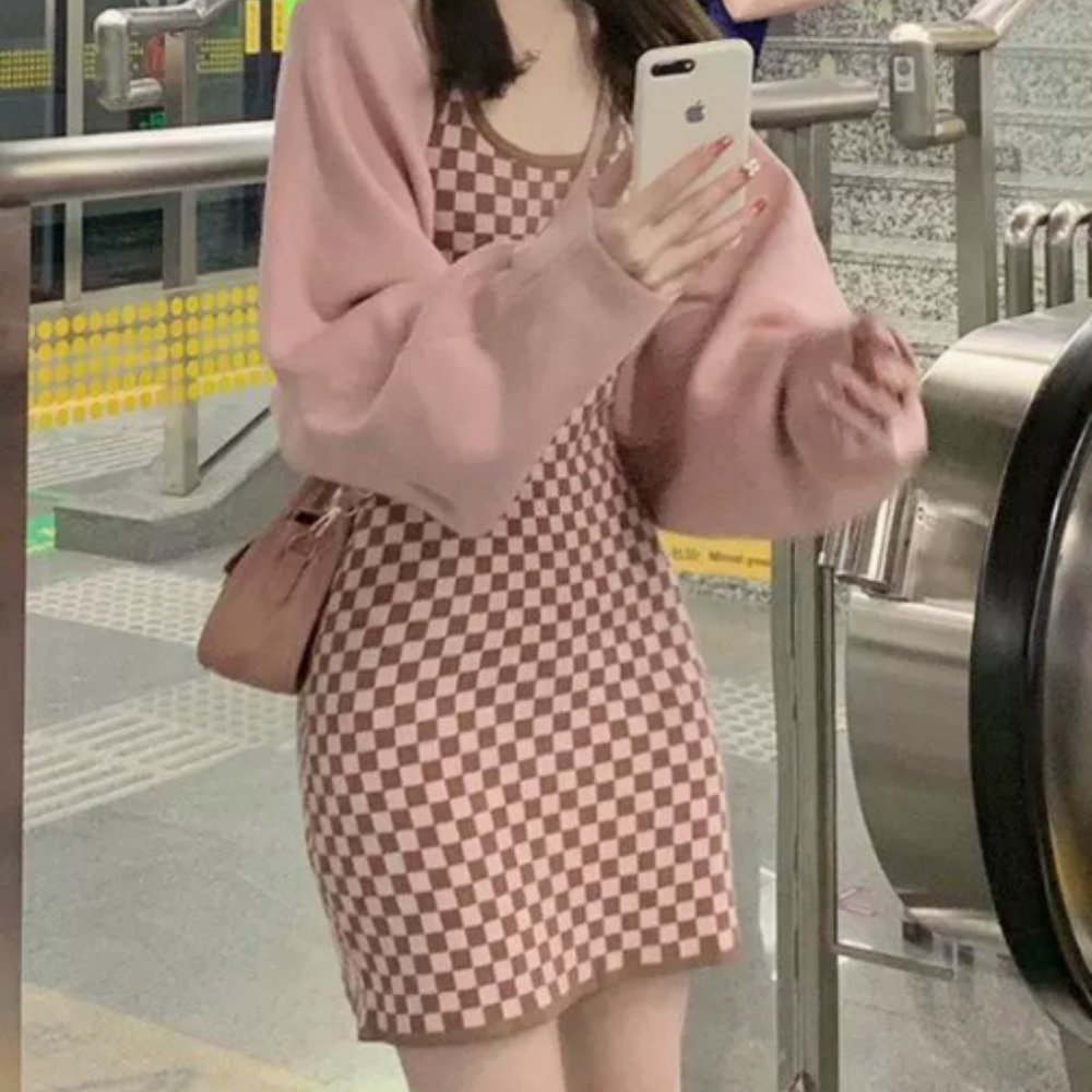 pink two-sets chic fashion y2k sexy slim dress sets